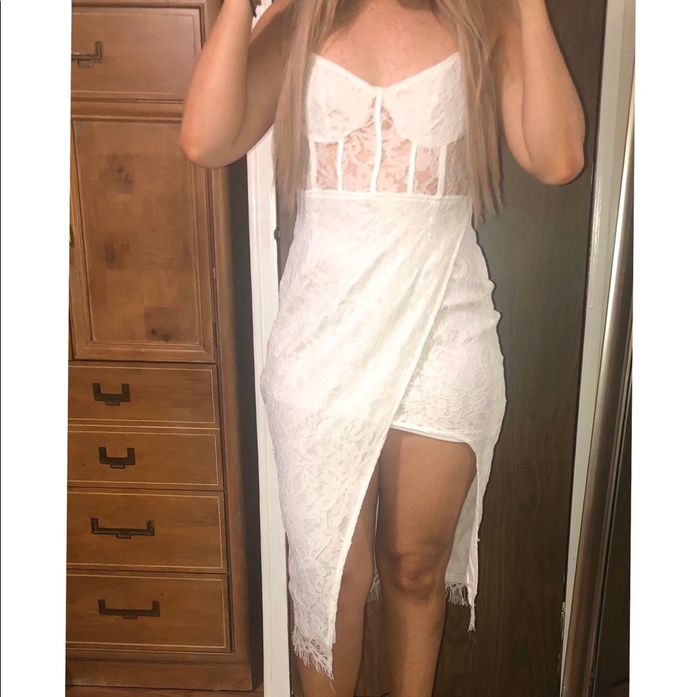 PrettyLittleThing White Lace Corset Strappy Dress